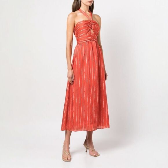 Sachin & Babi Casual Georgette Midi‎ Dress Size 4 Halter Smocked Back - Picture 2 of 16